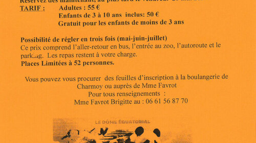 ANNULE - Zoo de BEAUVAL - Sortie Charmoy Loisirs